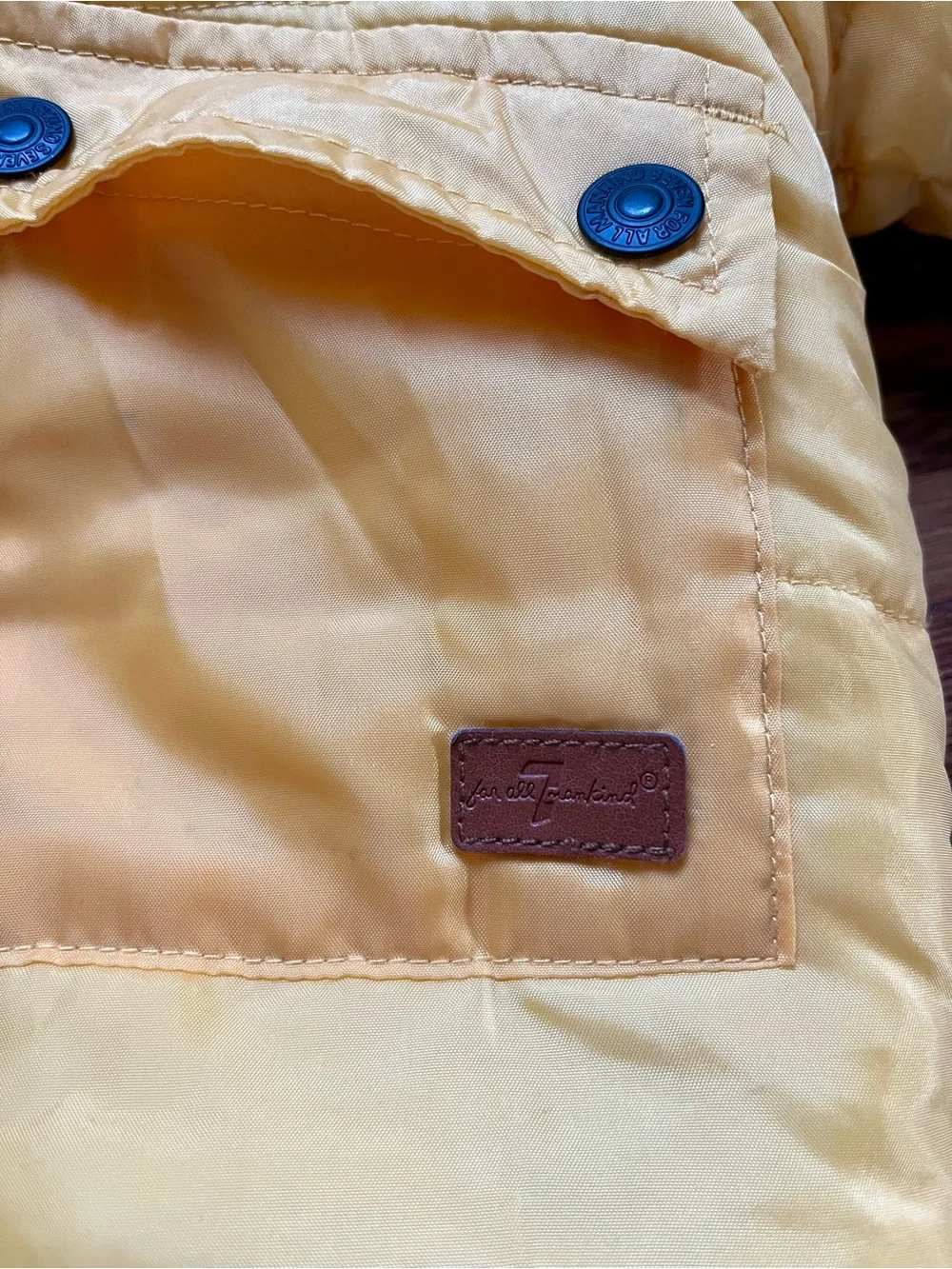 7 For All Mankind Yellow Puffer Jacket with Faux Fur-Trim Hood